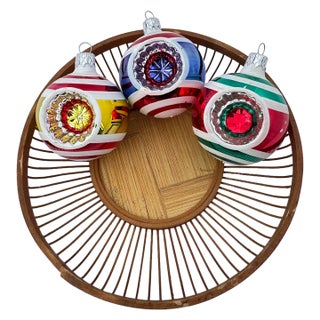 1990s Kurt Adler Style Colorful Reflector Striped Ornaments- Set of Three For Sale
