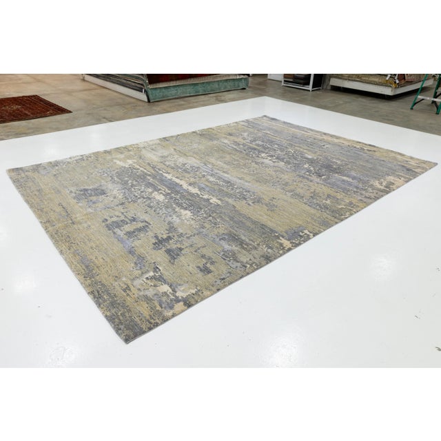 2010s Contemporary Handmade Wool and Silk Rug in Beige With Abstract Design For Sale - Image 5 of 10