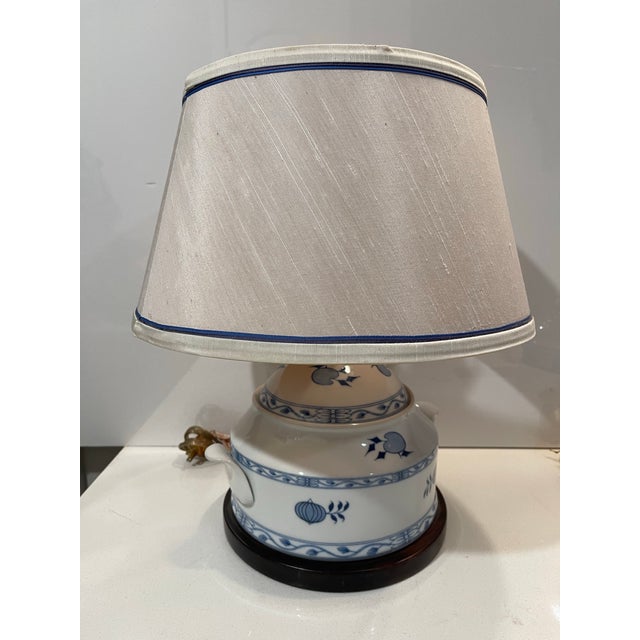 A lovely, intricate blue & white ceramic lamp by Frederick Cooper. In excellent shape for its vintage age. This stylish...