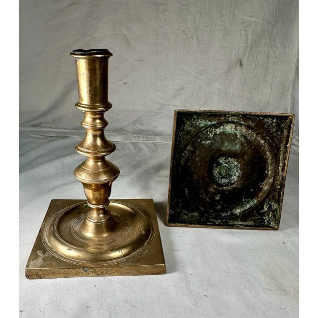 Antique 17th Century Pair of Dutch Bronze Candlesticks. For Sale - Image 4 of 12
