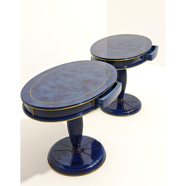 Vintage Bedside Tables in Blue Wood with Lapis Lazuli Effect by Annibale Colombo, 1980s, Set of 2 For Sale - Image 9 of 12