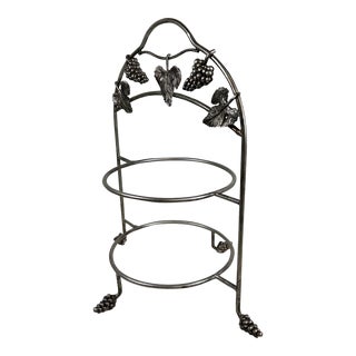 Vintage Farmhouse Two-Tiered Metal Grape Serving Stand For Sale