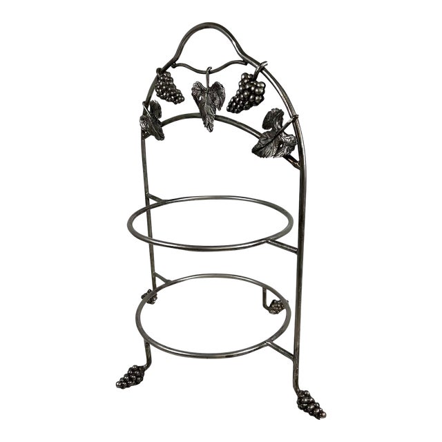 Vintage Farmhouse Two-Tiered Metal Grape Serving Stand For Sale