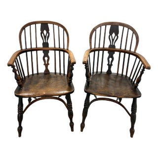 Early 19th Century English Ash and Elm Windsor Arm Chairs - a Pair For Sale