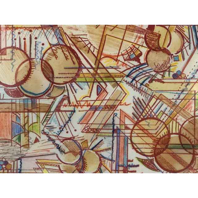 Red 1982 Cyndee Levy-Angulo "Monotype" Mixed Media Work on Paper For Sale - Image 8 of 11