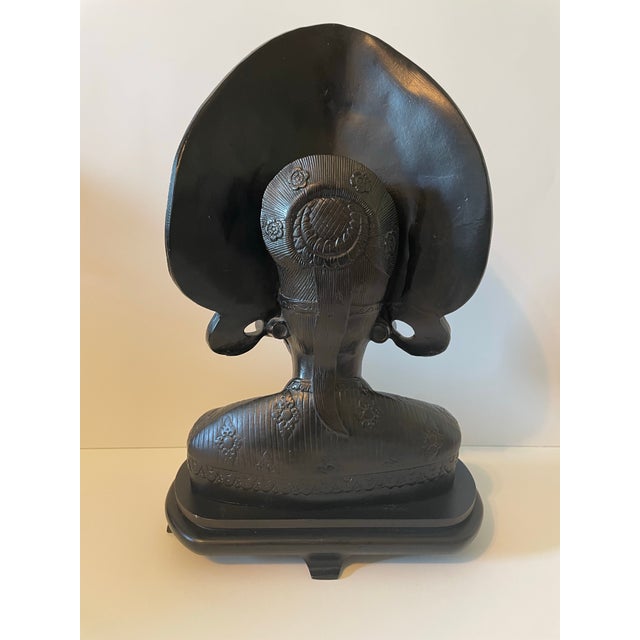 Bronze 1930s Mid-Century Indochina Bien Hoa School Patinated Bronze Balinese Janger Dancer Bust For Sale - Image 8 of 10