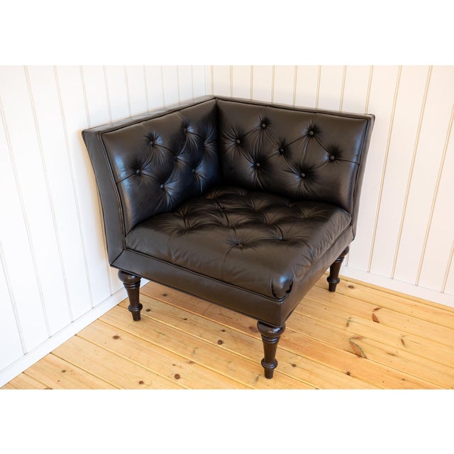 Black Leather Chesterfield Armchair Corner Salon Moschino Haslam Country House Designer, 1990s For Sale - Image 9 of 18