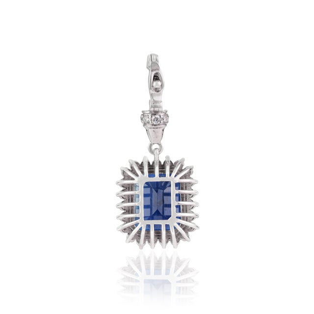 2.57ct Blue Sapphire & Diamond Halo Pendant With Hinged Locking Bail in 14k Gold- A Pair For Sale - Image 9 of 14