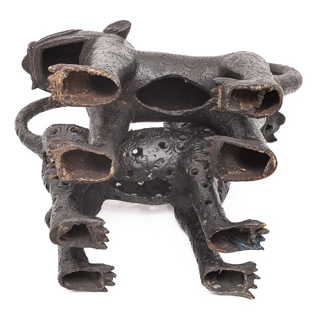 Benin Artist, Pair of Royal Leopards, 1800s, Bronze For Sale - Image 12 of 13