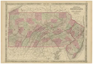 Civil War Map of Pennsylvania and New Jersey, 1864