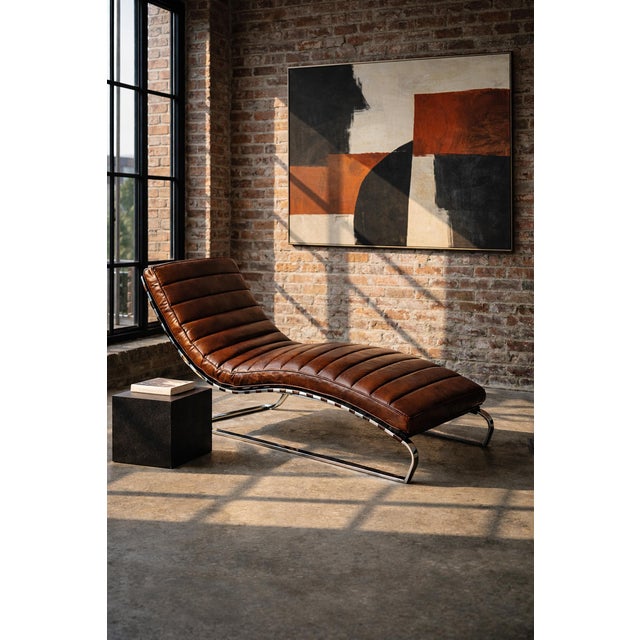 Bradley Chestnut Leather & Chrome Midcentury Modern Chaise For Sale - Image 9 of 9