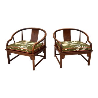 Michael Taylor for Baker Style Ming Lounge Chairs in Brunschwig & Fils Linen For Sale