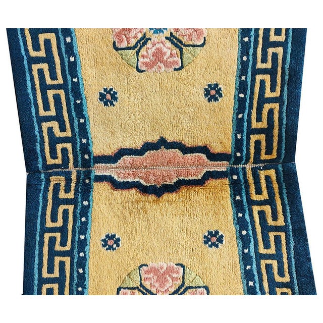 Antique Chinese - horse cover, size: 1'10" x 3'8". Antique Chinese Floral Medallion Hand Knotted Pile Rug, Circa Date:...