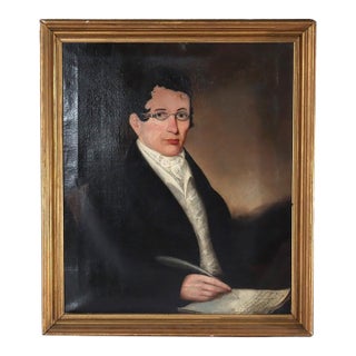 Antique Oil on Canvas Painting, Portrait of a Scholar, C1830 For Sale