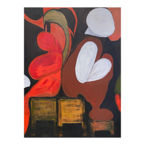 Acrylic on Canvas Abstract Signed Yjr 48" H "L'enceinte Et Les Oiseaux "