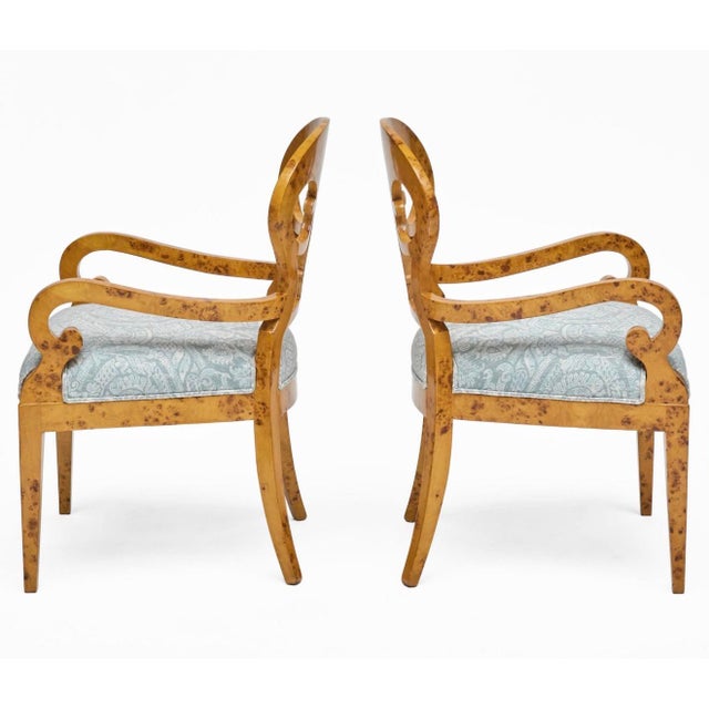 Biedermeyer Dining Table With One Leaf and Six Matching Dining Chairs With Blue Upholstery For Sale - Image 9 of 16