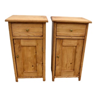 Pair of Pine Nightstands With One Door and One Drawer For Sale
