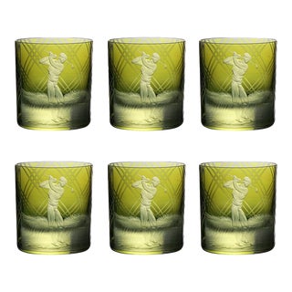 ARTEL Sporting Collection Golf Double Old Fashioned Glasses, Olive - Set of 6 For Sale