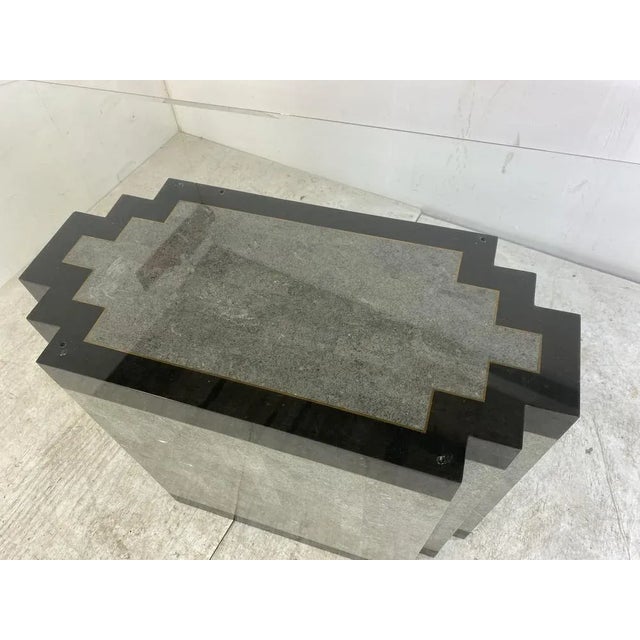 Eighties, Postmodern style stone, marble and brass base and glass top dining table, 1980s.