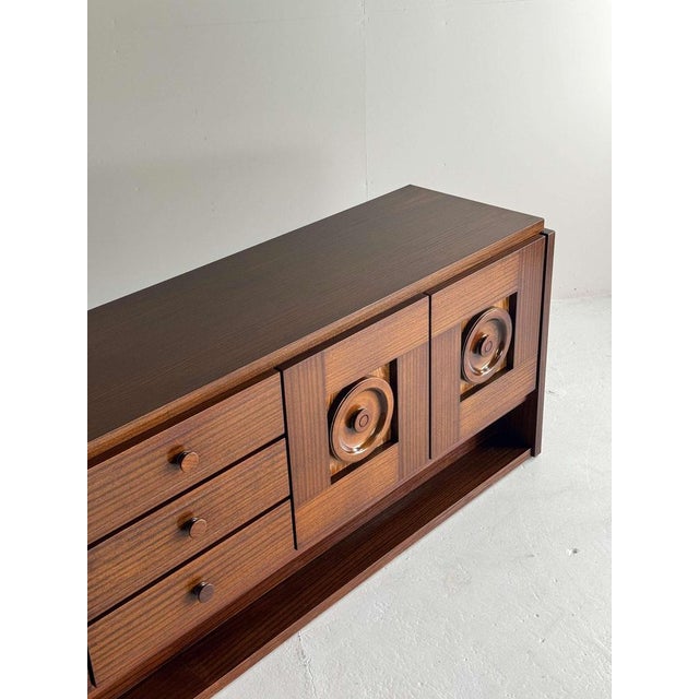 Long Brutalist Brown Oak Credenza For Sale - Image 10 of 15