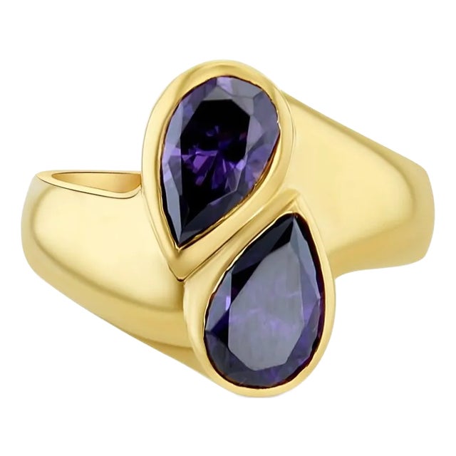 Teardrop Amethyst Bypass Ring 14k Yellow Gold, Size 6.5 For Sale