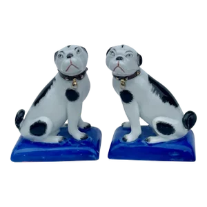 Hand Painted Ceramic Dog Figurines, 18th Century