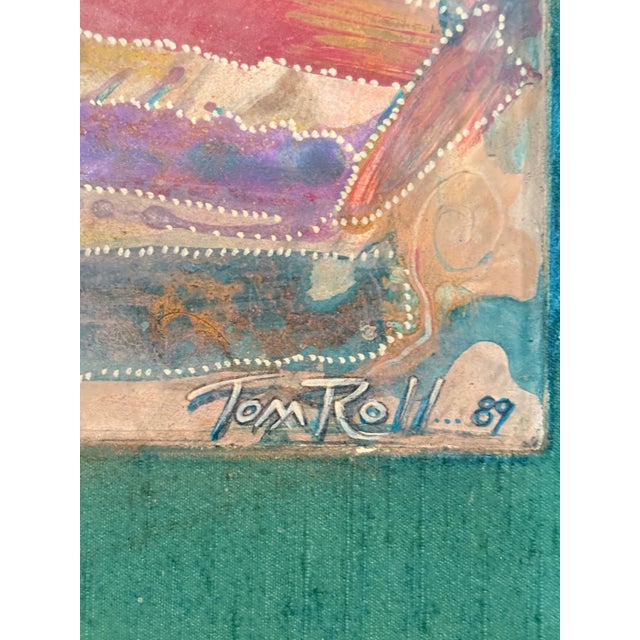 Colorful vintage abstract artwork signed Tom Roll ’89 in the lower right corner. This piece features layered geometric...