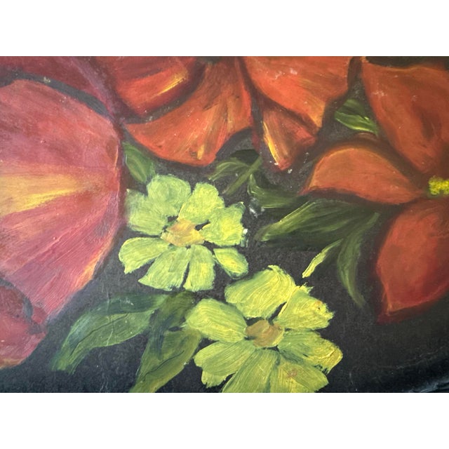Vintage Oval Wicker Serving Tray With Hand Painted Floral Design For Sale In Austin - Image 6 of 9