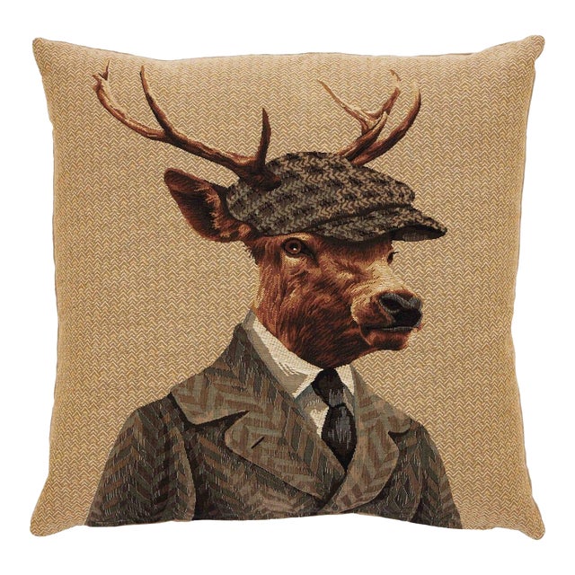Mr Douglas Deer Tapestry Cushion With Feather Filler - 46x46cm (18"x18") For Sale