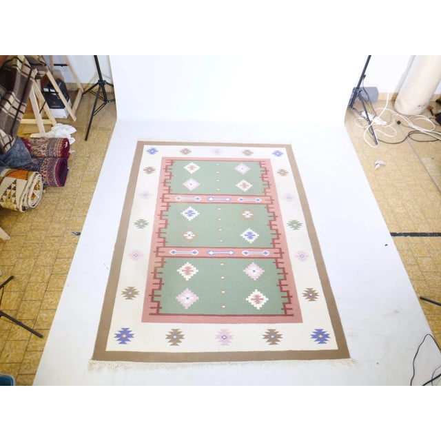 Mid-Century Modern Vintage Handwoven Kilim Rug in Wool, 1980s For Sale - Image 3 of 8