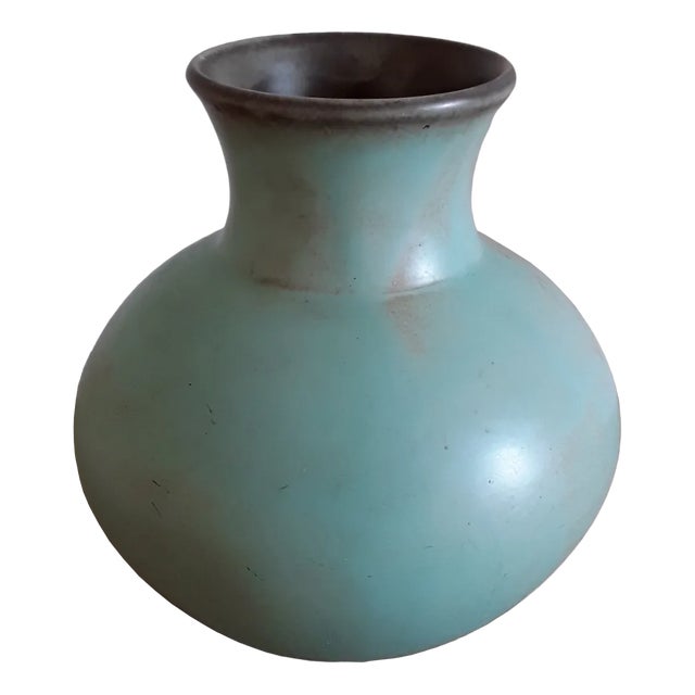 Vintage Turquoise Glazed Ceramic Vase, 1970s For Sale