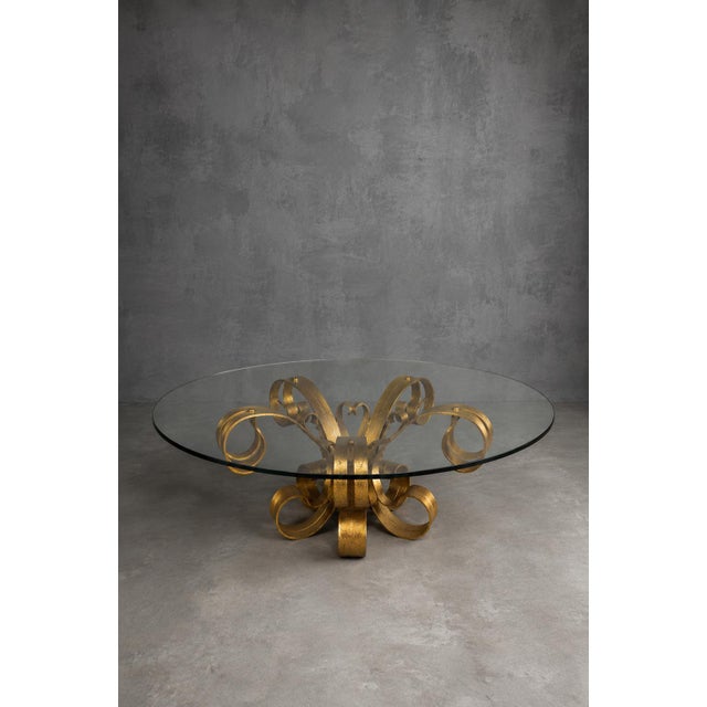 Vintage Gilt Iron Coffee Table with Glass Top For Sale - Image 6 of 7