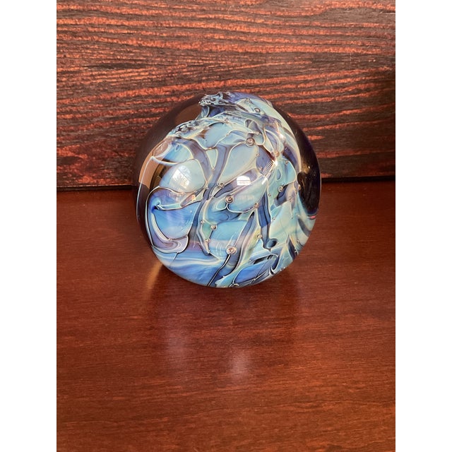 Abstract Studio Art Glass Paperweight Signed by Artist R. Strong 1986 For Sale - Image 3 of 11