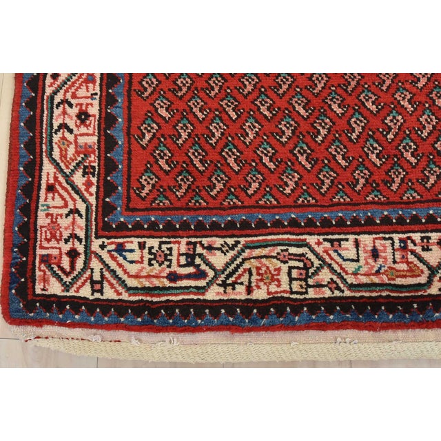 Mir Runner 3’7” X 9’10” Red Wool Vintage Tribal Hand-Knotted Oriental Rug For Sale - Image 11 of 14