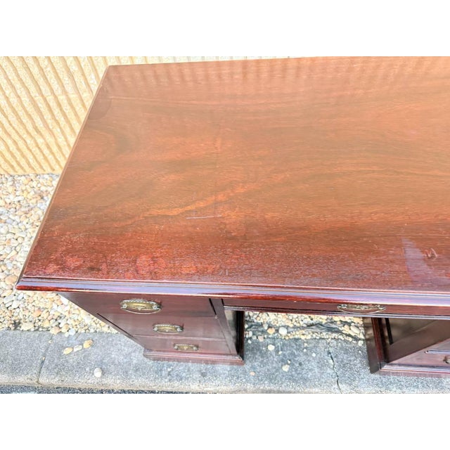 Mid 20th Century Vintage Victorian Style Mahogany Twin Pedestal Writing Desk. For Sale - Image 5 of 16