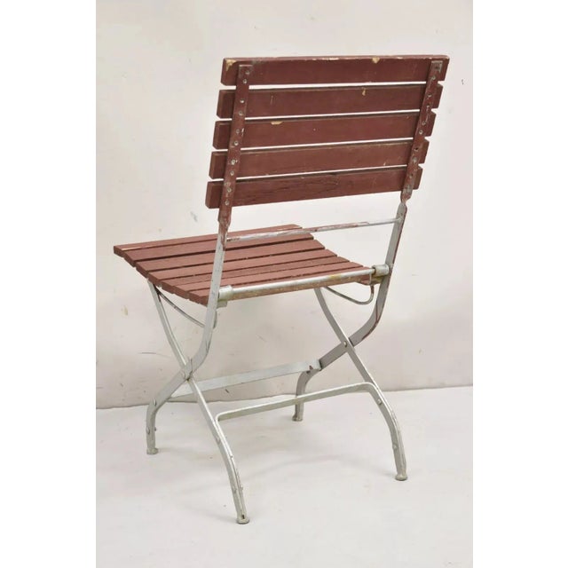 Late 20th Century French Country Style Wood Slat Iron Frame Folding Garden Chairs - Set of 4 For Sale - Image 10 of 12