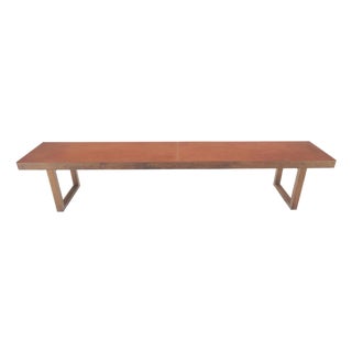 Slim Profile Solid Walnut Frame Integrated leather Cushion 7.5' Long Bench For Sale