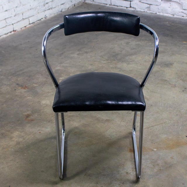 1920-1930’s Art Deco Streamline Moderne Side Chair Black Vinyl & Chrome Manner of Gilbert Rohde For Sale - Image 6 of 18