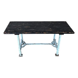 French Antique Cast Iron & Wood Top Work Table For Sale