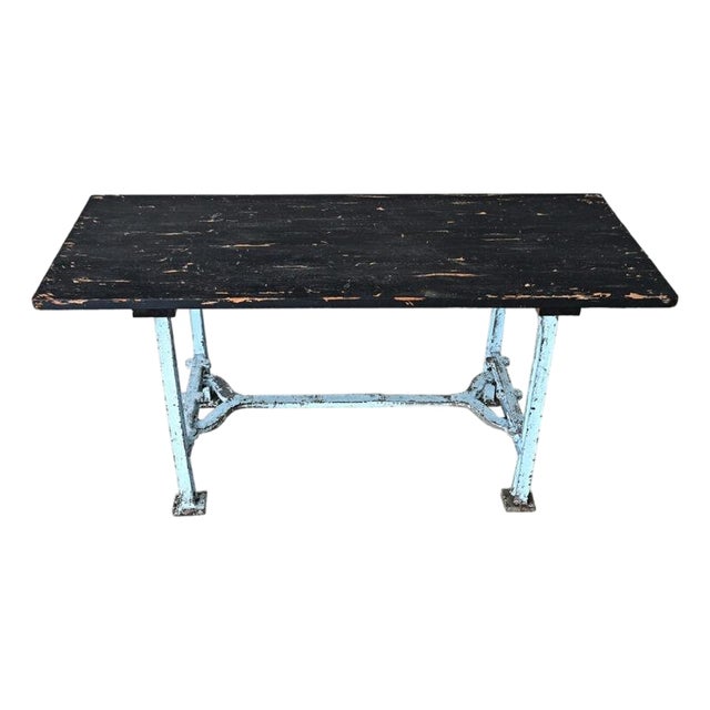 French Antique Cast Iron & Wood Top Work Table For Sale