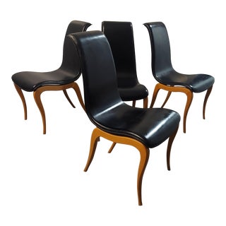 1960s Set of 4 Mid Century Modern Italian Leather Dining Chairs For Sale