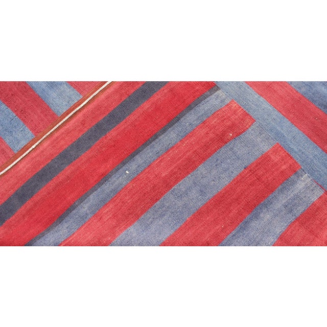 Textile Vintage Striped Turkish Kilim With Casual Modern Design in Red and Blue For Sale - Image 7 of 8