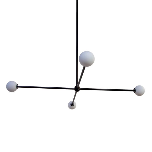 Metal Globe Chandelier 4, Black, 20.5in H, 3 Inch Glass Globes, by Research.Lighting, Modern, Minimal Hanging Light For Sale - Image 7 of 11