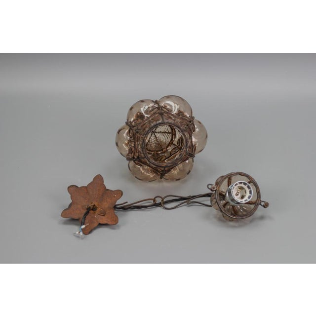 Italian Venetian Amber Smoke Coloured Clear Murano Glass Caged Hanging Lantern, 1950s For Sale - Image 15 of 18