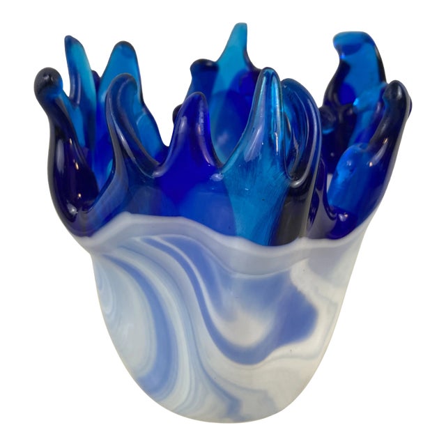 Flame Design Hand Blown Art Glass Bowl For Sale
