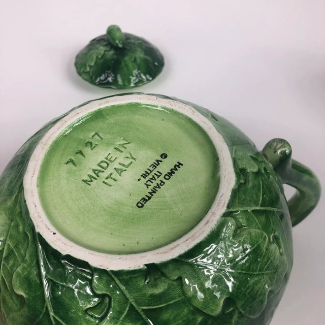 Italian Green Oak Leaf Vietri Foglia Ceramic Tea Pot For Sale In New York - Image 6 of 7