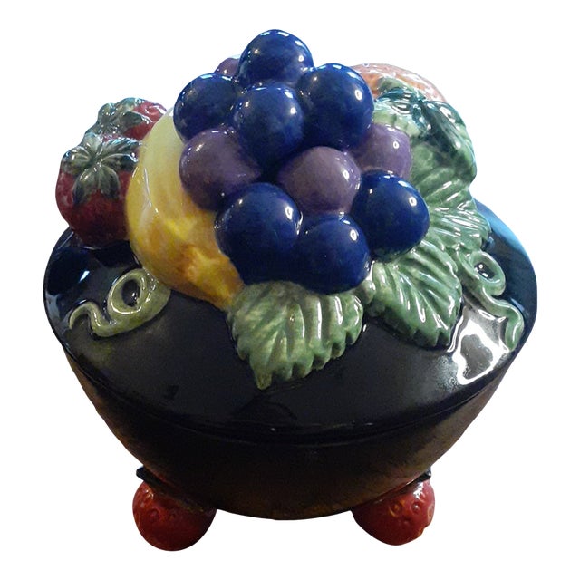 1990s Fitz & Floyd Lidded Pedestal Fruit Bowl For Sale