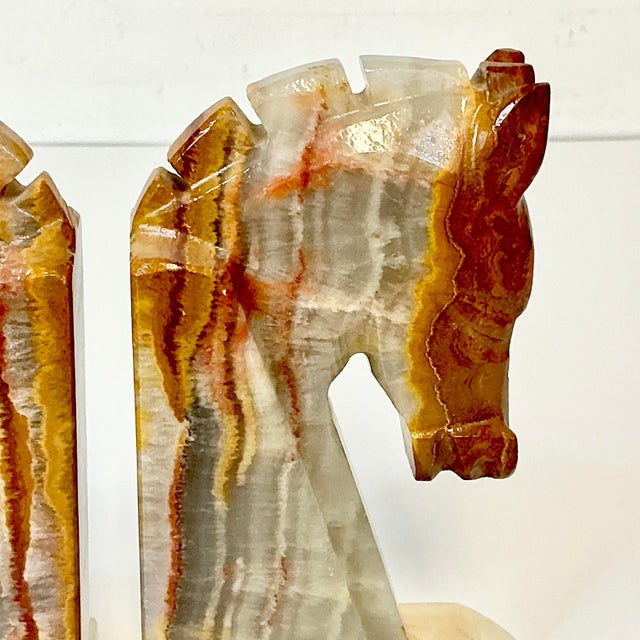 1970s 1970s Vintage Southwestern Boho Chic Italian Hand-Chiseled Onyx Marble Horse Bookends - A Pair For Sale - Image 5 of 15