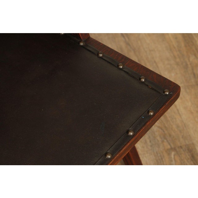 English Arts And Crafts Oak and Leather Metamorphic Armchair Game Table For Sale - Image 12 of 12