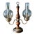 Vintage Brass and Wood Candelabra With Two Hurricane Glass Shades For Sale